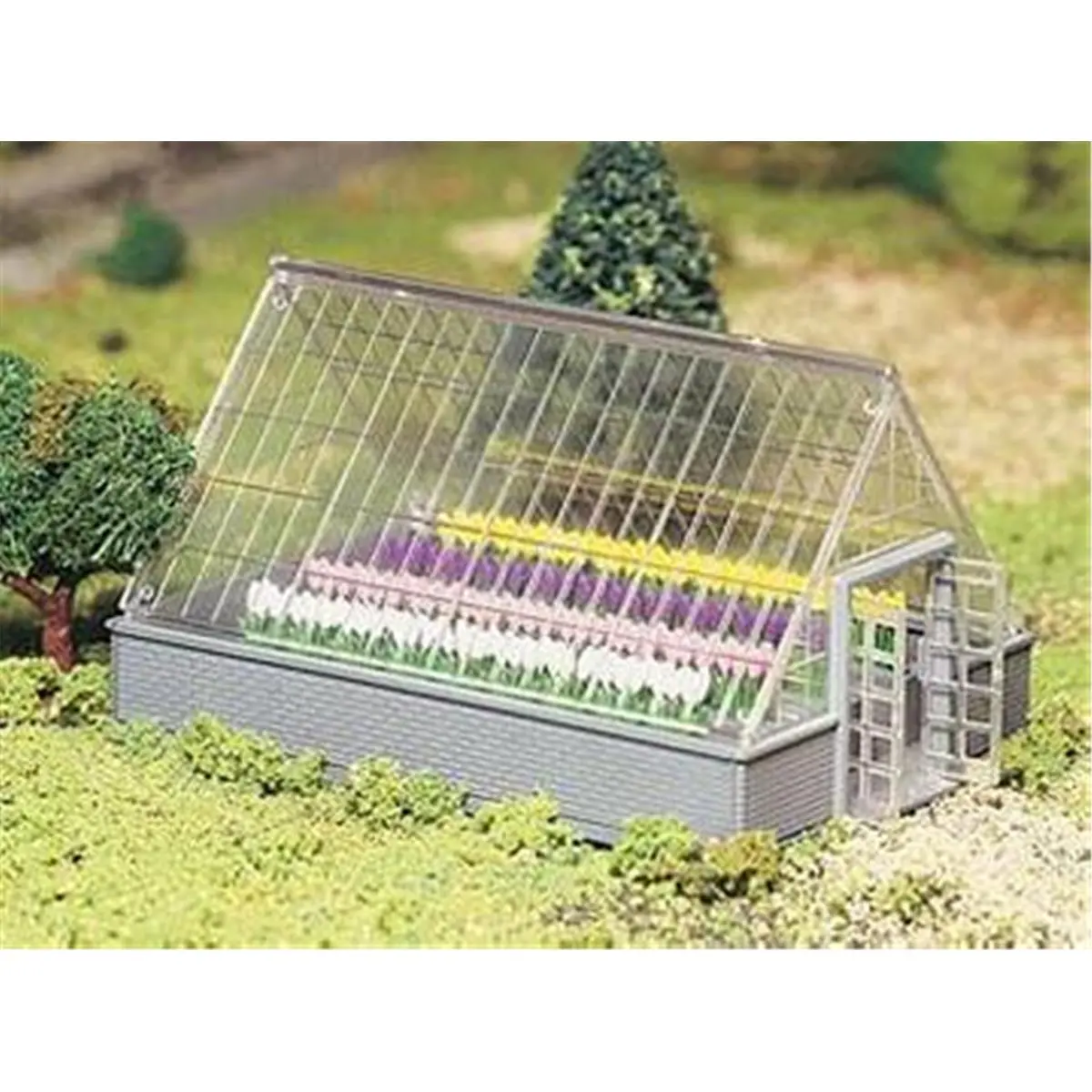 Bachmann Williams O-Size Garden Greenhouse - Grey Walls, Mixed-Colored Flowers, Flower Display, Doors