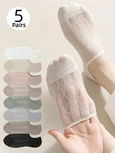 5 pairs of women's mesh Striped stockings, breathable and invisible socks, suitable for spring and summer