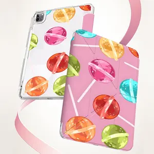 Colorful Lollipop iPad Case, Tablet Accessories, with Transparent Acrylic Y-Fold Stand, All-Round Shockproof & Scratch-Resistant Protective Cover, Compatible with iPad 7.9/8.3/10.2/10.5/10.9 inch, Gift for Aesthetic Fans, Girls & Teens