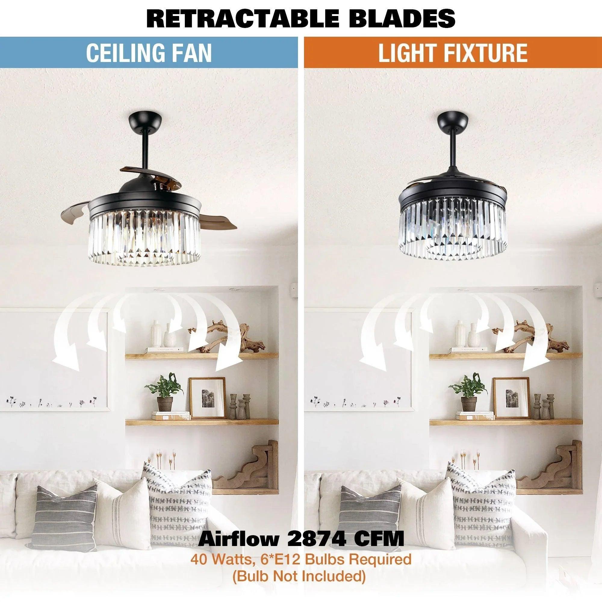 42" Modern Crystal Ceiling Fan with Light & Remote Control