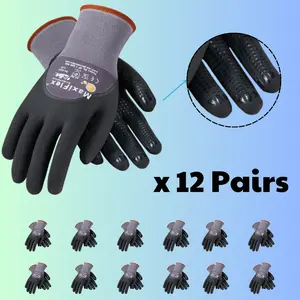 24 Pairs Maxi Flex Ultimate 34874 Foam Nitrile Palm Coated Work Gloves Gray Large Pack of 12 Industrial Breathable Grip Durable Material