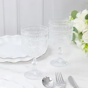 12 Pack Plastic Wine Goblets, 15oz Reusable Shatterproof Clear Vintage Drinkware – Embossed Floral Pattern Decorative Cups