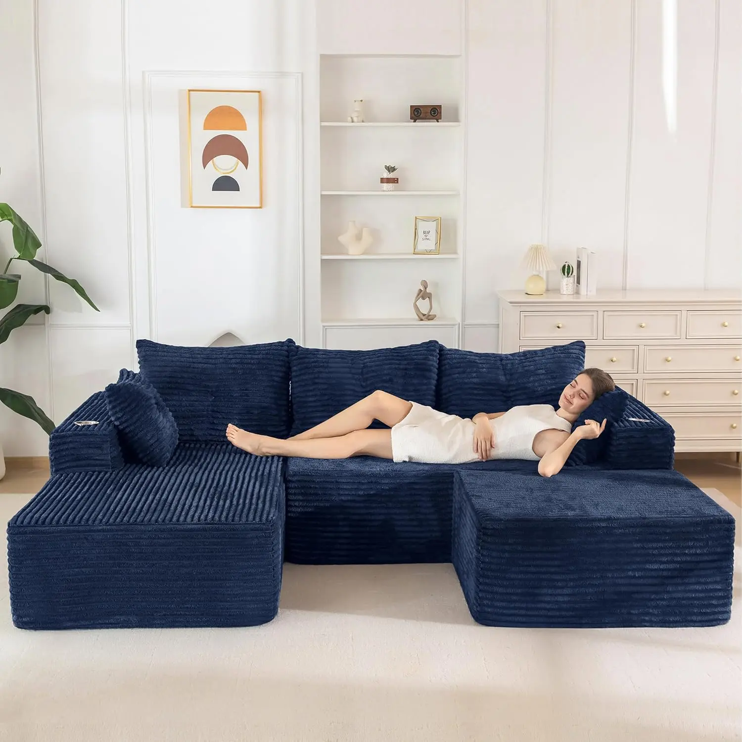 Navy U Shape-Left Facing Chaise