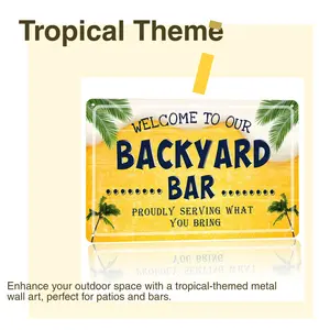 Welcome To Our Backyard Bar Sign Aluminum Welcome To Our Backyard Bar Proudly Serving What You Bring Decorative Sign Tropical Themed Metal Wall Art For Patio Outdoor Bar Rustic Decoration 12×8 Inch