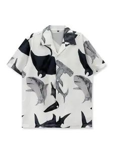 Men's Casual Floral Shirt, Shark Whale Devil Fish Pattern, Fitted Short Sleeve, Young Fashion Trend, Holiday Beach Vacation, Sizes XS-Xxl