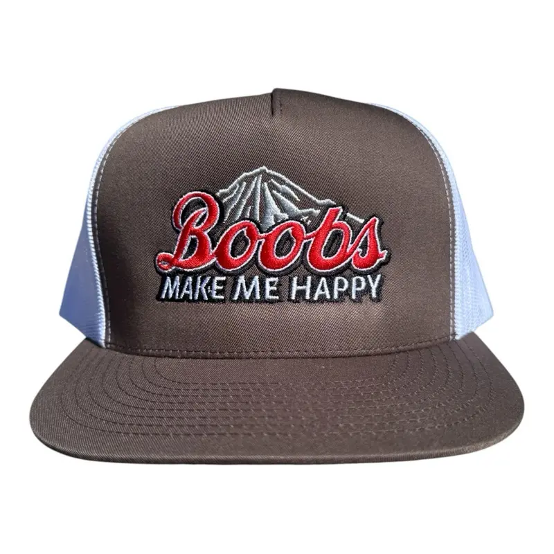 Boobs Make Me Happy Embroidered Snapback Adjustable Trucker Hat Mesh Back Premium Unisex