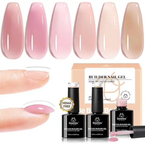 Beetles HEMA-Free Builder Gel - Nude Pink Nail Polish with Brush for Thickening, Repairing, Smoothing & Strengthening, Self-Care Gift for Women #Summervibes