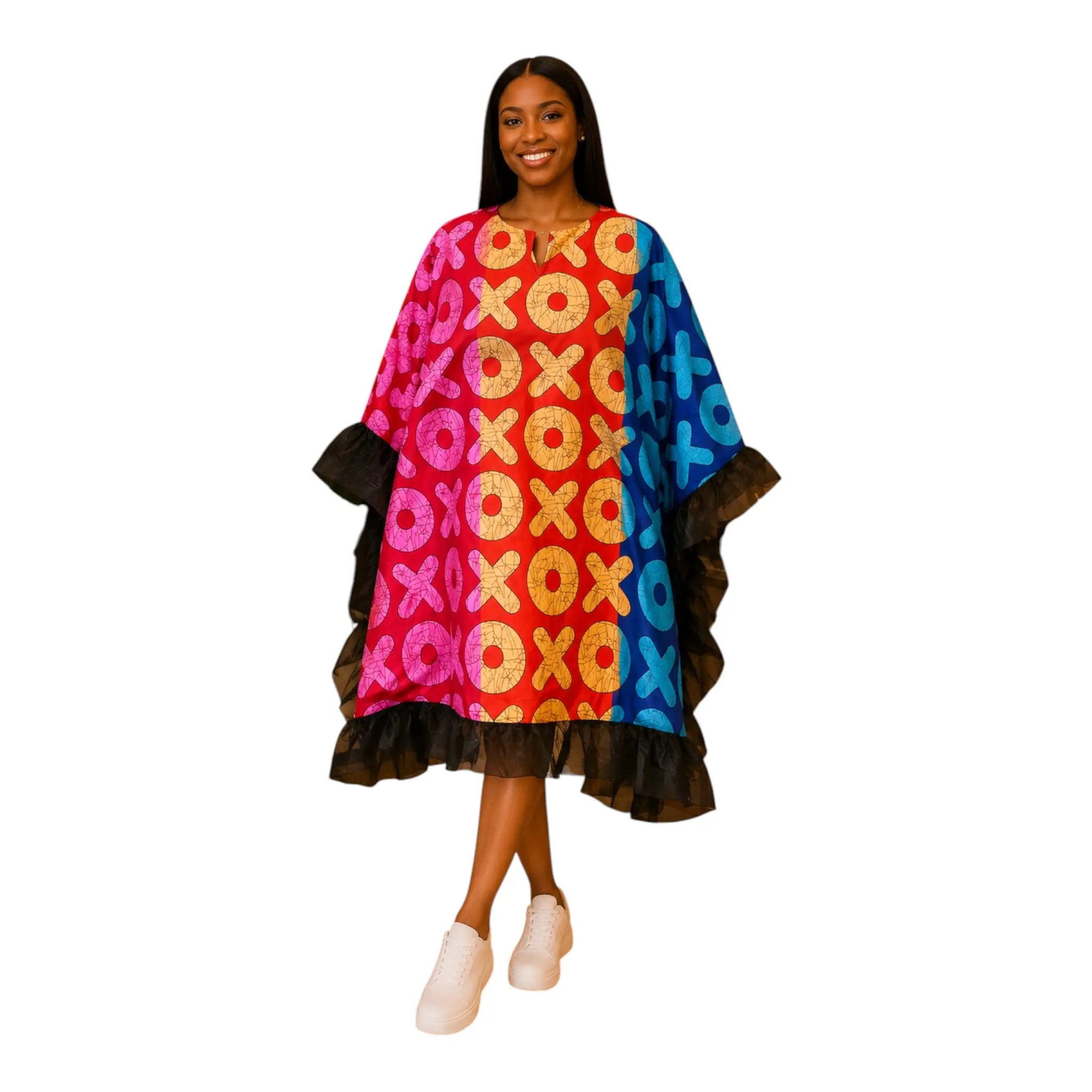 CRZ Royal African Knee Length Ankara Dress With Organza