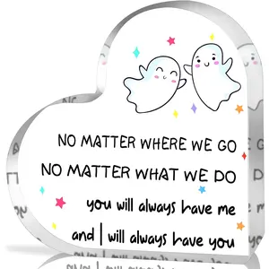 Ghost & Letter Pattern Acrylic Heart Shaped Ornament, Creative Desktop Decoration, Friendship Gift for Women, Birthday Gift for Friend, Halloween