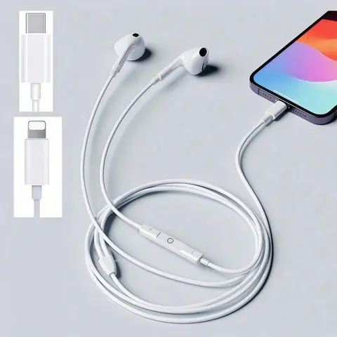 1pc Wired Earbuds, USB-C In-Ear Earplugs, Type-C Electronic Audio Headphones, Lightning High-Fidelity Stereo, Noise-Reducing, with Mic and Call Control, Noise Reduction Earbuds