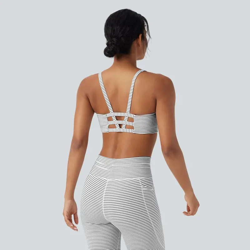 Halara Low Support U Neck Cut Out Stripe Yoga Sports Bra