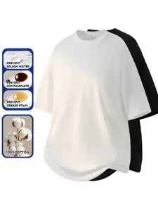 Men's T-shirt Summer 100% Cotton Short Sleeve T-shirt - Soft, Skin friendly, Comfortable, Versatile, Daily Leisure Outdoor Activity Top Solid Color Waterproof, Stain proof, Oil proof, Three proof Fabric