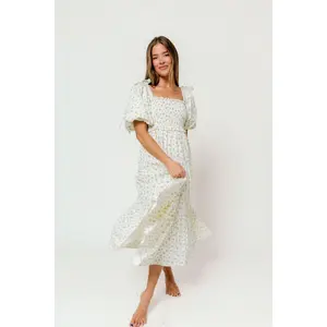 Elena Midi Dress in Cream/Blue Tiny Floral - Bump Friendly & Inclusive Sizing
