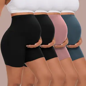 4 Pack Women's Maternity Yoga Shorts Over The Belly Pregnancy Biker Workout Active Athletic Pregnant Shorts 5"