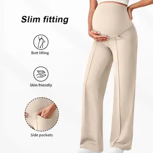 Maternity Pants Autumn Winter Outdoor Wear Long Style Belly Support Non-Tightening Wide Leg High Waist High Elastic Breathable Maternity Sports Straight Pants Suitable for Outdoor Camping Walking Leisure casual fashion   fabric    seamless yoga