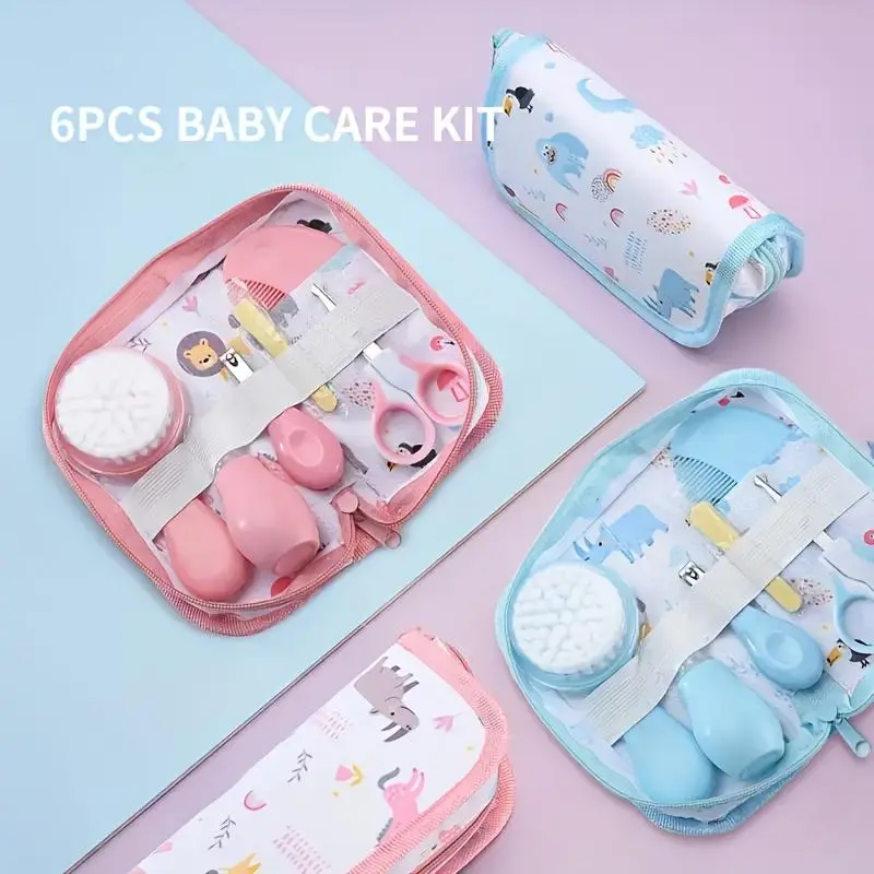 Baby Care Kit with Storage Bag, 6 Counts/set Portable Travel Baby Care Kit, Baby Supply Kit, Newborn Baby Essentials