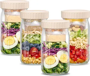 Creative Salad Shaker Jar with Side Opening, Portable, Travel-Friendly, Sealed Salad Box, Dip Container with Separate Wet and Dry Compartments, Portable Cup
