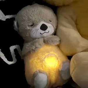 Breathing Otter Sleep and Playmate Otter Musical Stuffed Baby Plush Toy with Light Sound Newborn Sensory Comfortable Baby Gifts