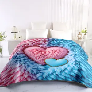 1pc Plush Heart Print Bedspread, Super Soft Microfiber, Comfortable Bedding, Full Size Available, Perfect Valentine's Day Gift