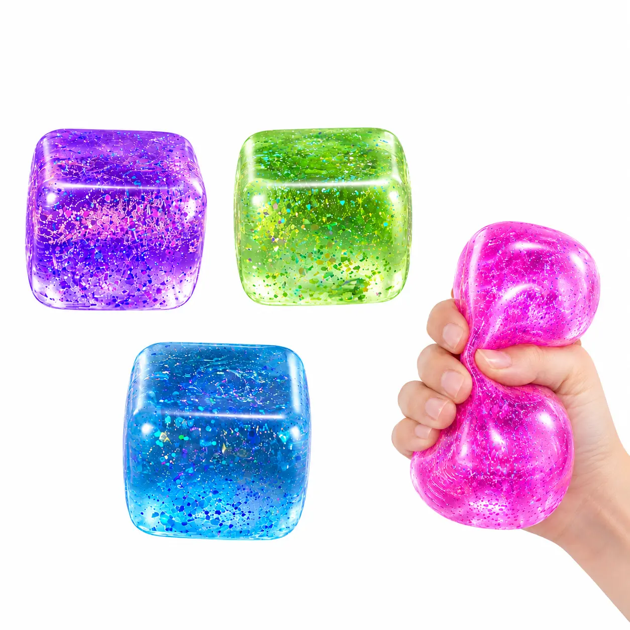 Glitter Squishy Cube Toy ,High Density Cube Fidget Toy, Colorful Malt Sugar Slow-Return Soft Squeeze Fidget Toy, Stress Relief with Slow Rising Sensory Squishy Toys for Kids Adults, Birthday Gifts, Party Favors,