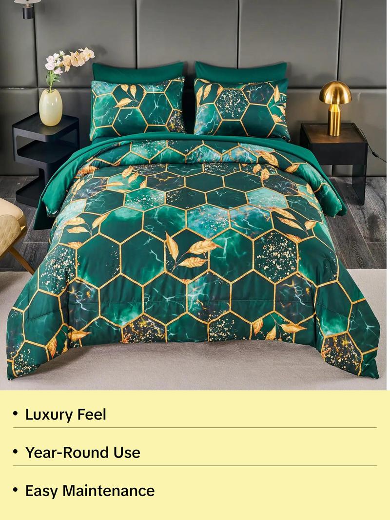 ANGIYUIN 7 Pieces Emerald Green Gold Comforter Set California King Size Marble Watercolor Bed in A Bag for Women Men Geometric Hexagon Gold Leaves Bedding Sets for All Season ANGIYUIN 7 Pieces Emerald Green Gold Comforter Set California King Size Marble Watercolor Bed in A Bag for Women Men Geometric Hexagon Gold Leaves Bedding Sets for All Season