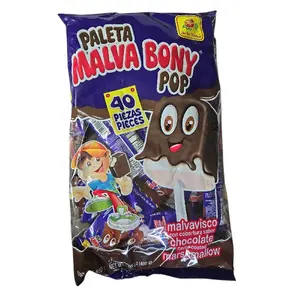 De La Rosa Malva Bony Pop Marshmallow covered with Chocolate 40 pieces net wt 1lb 05-oz (480g)