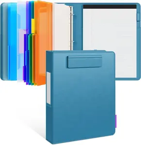 3 Ring Binder Clipboard with Storage,12.4"x10.2" Clipboard Folder with 5 Expandable Folders,Refillable Lined Notepad (11" x 8.5"),Ideal for School Office (Dark Blue)