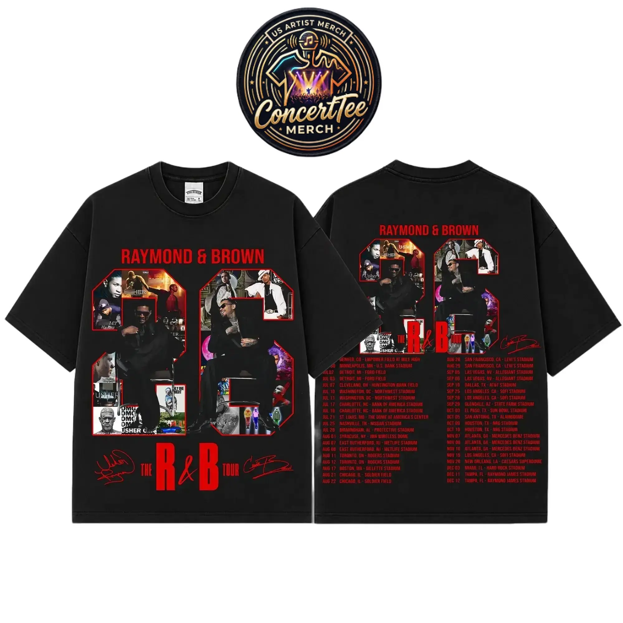 [FREE SHIP] Ch.Brown Usher Raymond The R&B Tour 2026 Unisex Tee