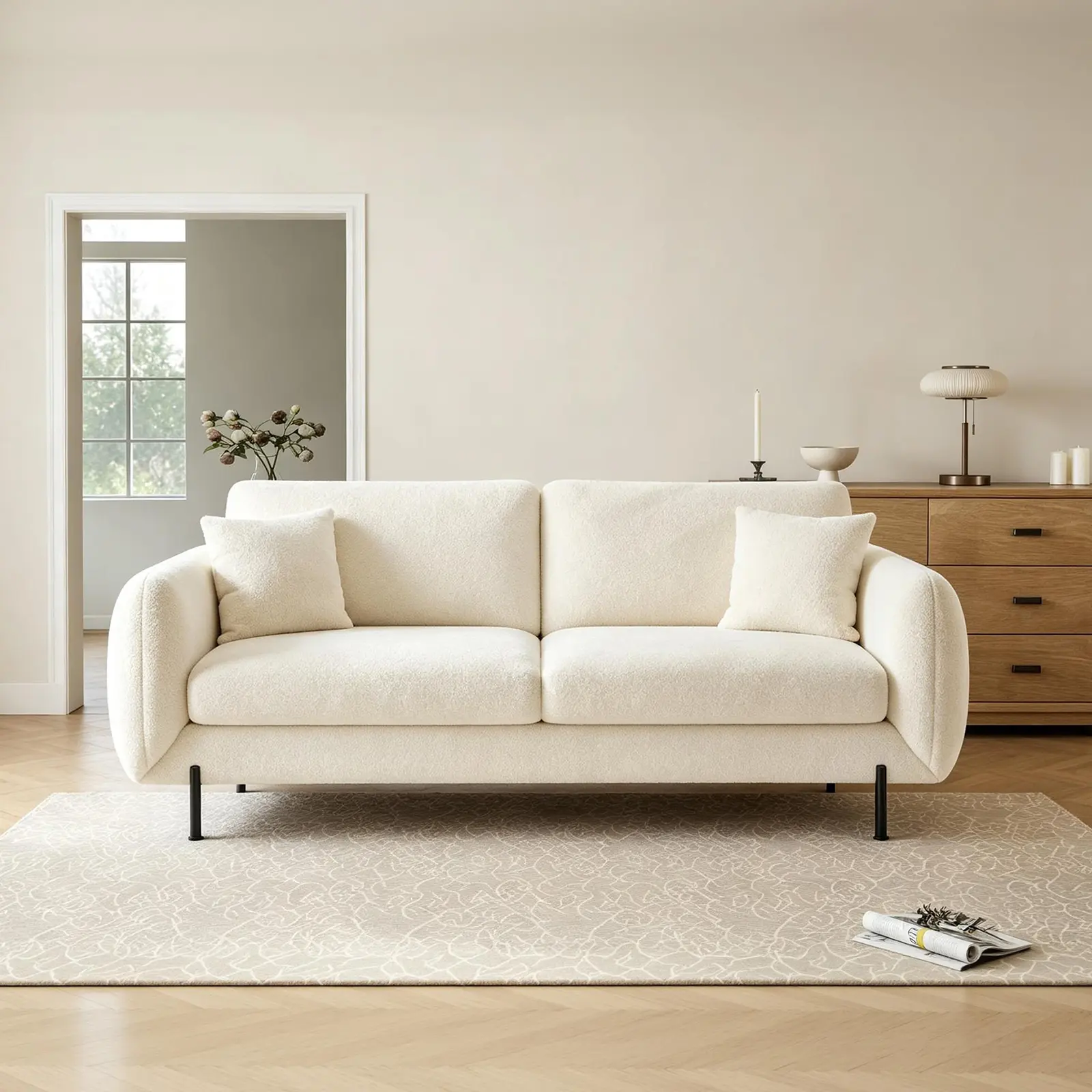 【2 Packages Shipping】NordFun 82" Loveseat Sofa, Modern Love Seat for Living Room, Soft Lambswool Cloud Sofa with Deep Seat, Easy to Install, Beige