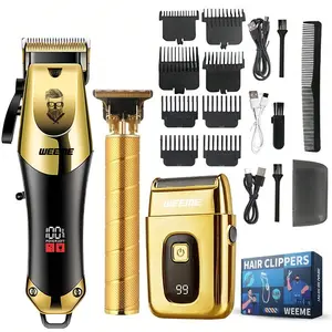 Electric Hair Trimmer Kit, 2 Sets Professional Hair Clippers for Men, Hair Cutting Kit & T-Blade Trimmer Combo, Cordless Barber Clipper Set with LED Display