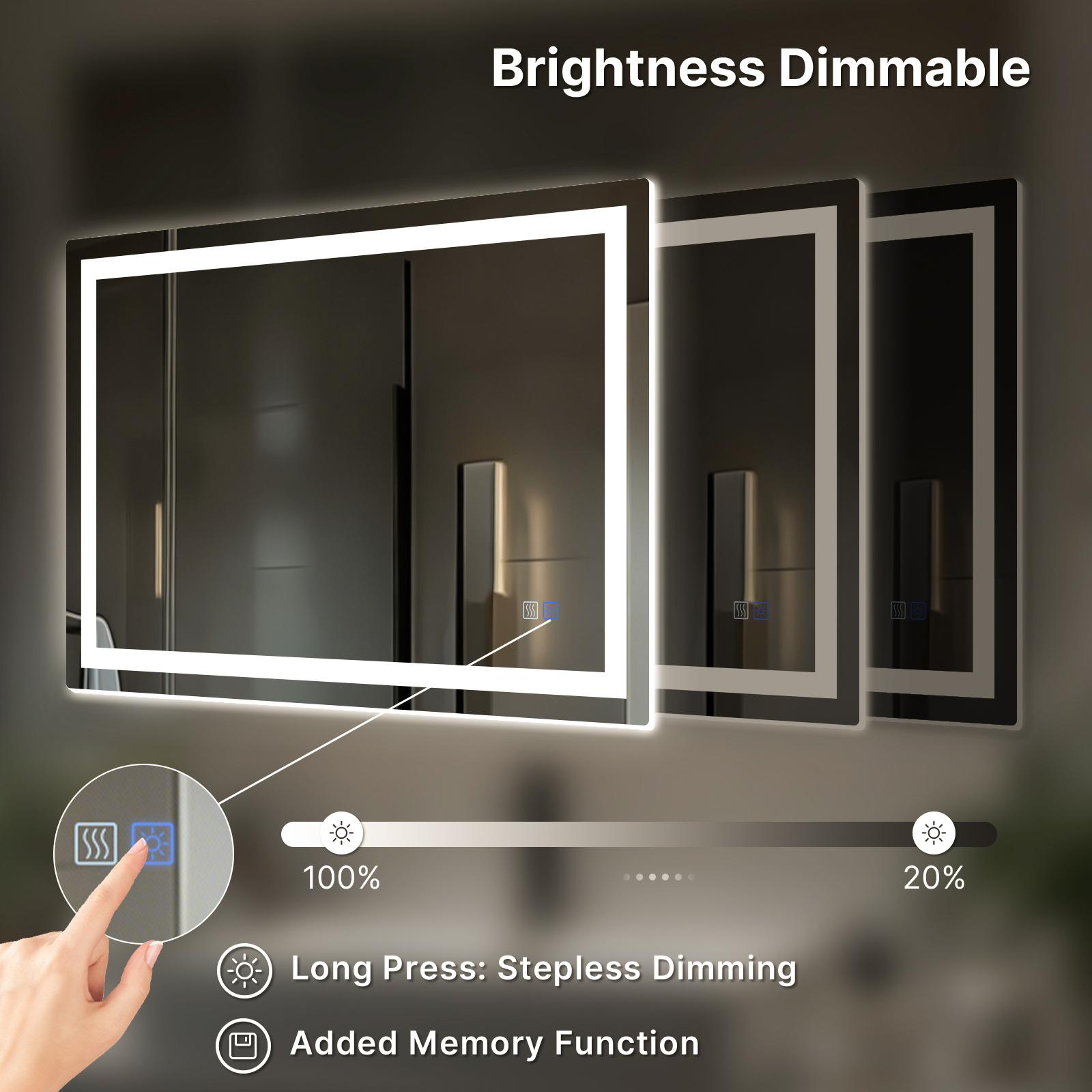 HYPERLITE Dimmable Brightness Bathroom Mirror Lights, 36*28 inches Anti-Fog Function Vanity Mirror Memory Setting LED Wall Mirror , Shatter-Proof Tempered Glass, Modern Illuminated Mirror for Bathroom Dressing Area SpringGlowUp 48*32 60*36 32*24 36*24