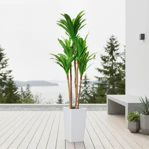 4.8FT Artificial Dracaena Tree in High White Pot – Faux Indoor Floor Plant with Wood Trunk – Decorative Evergreen for Home, Living Room, Office, Entryway