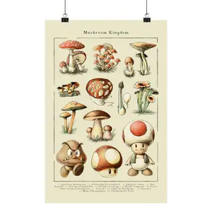 Super Mario Mushrooms Poster, Mar Bros Art Print, Luigi Peach Toad Browser Yoshi - Retro Gamer Poster