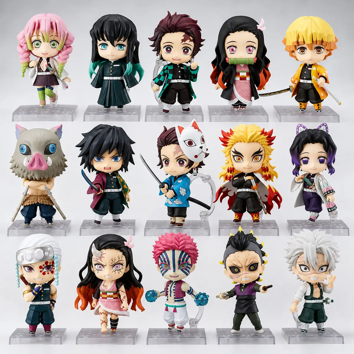 Demon Slayer Chibi Figure, Tanjiro Nezuko Zenitsu Inosuke Giyuu Mitsuri Muichiro Movable Anime Figurines, Interchangeable Face Boxed Collectible Toy, Desk Display Gift for Anime Fans