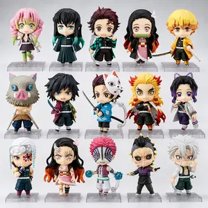 Demon Slayer Chibi Figure, Tanjiro Nezuko Zenitsu Inosuke Giyuu Mitsuri Muichiro Movable Anime Figurines, Interchangeable Face Boxed Collectible Toy, Desk Display Gift for Anime Fans