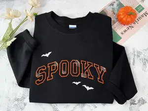 Custom Spooky Halloween Sweatshirt, Boo Embroidered Halloween Sweatshirt, Cute Ghost Witch Pumpkin, Spooky Season Fun Fall Crewneck Sweater, Autumn Pullover, Embroidered Spooky Gift