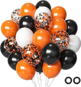 Halloween Balloons Black Orange Balloons Set, 50Pcs 12inch Black White Orange Confetti Latex Balloons Halloween Balloons for Halloween Celebration Party Bar Anniversary Graduation Decoration