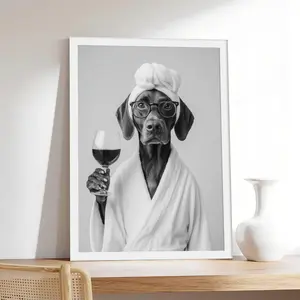 Funny GSP _ German Shorthaired Pointer in Bathrobe,Pet & Animal Canvas Print, Minimalist & Neutral-Style Poster, Bedroom Aesthetic Wall Decor.