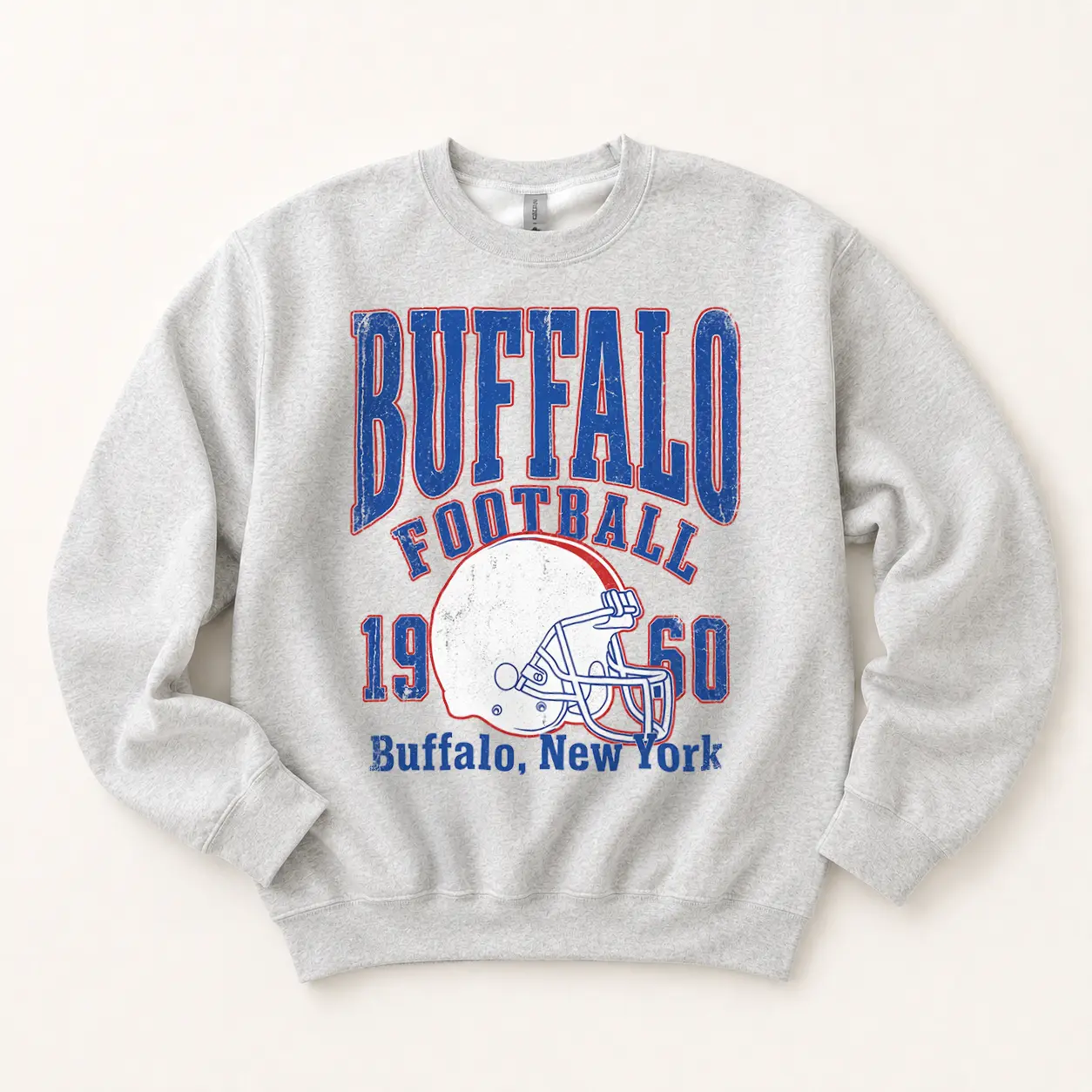 Women's Vintage Buffalo Football Casual Fit Crewneck Sweatshirt, Gildan Heavy Blend Fleece, Retro Graphic Unisex Pullover
