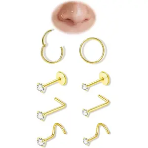 Titanium Nose Rings Hoops Studs, 20G 8 count L Shaped Screw Threadless Flat  Nose Stud 2mm 2.5mm Cubic Zirconia Small    Nose Ring Hoops   for Women Men