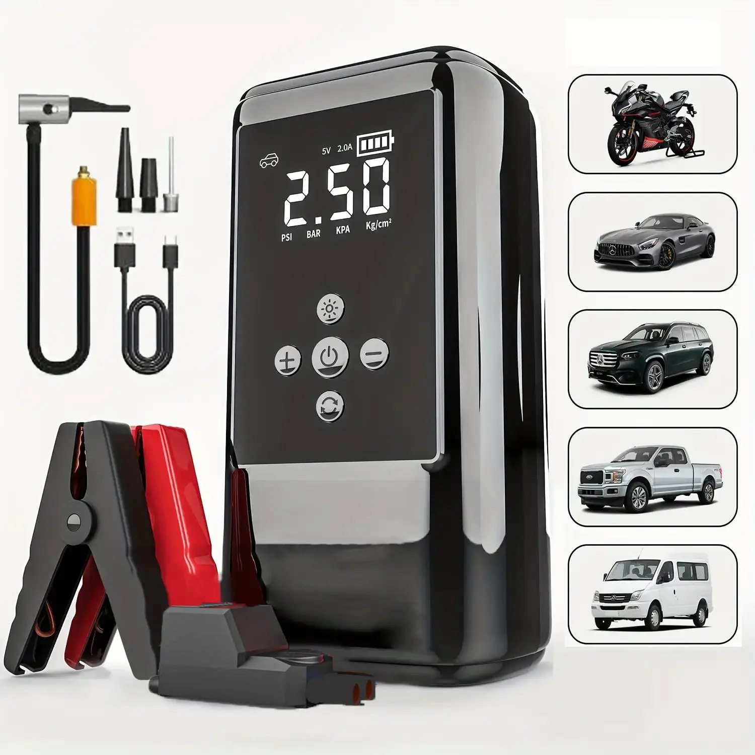 Car Battery Booster Pump with Air Compressor & Digital Tire Inflator, 5000a Car Jump Starter (for 10L Gasoline or 8L Diesel), 12V LCD Display