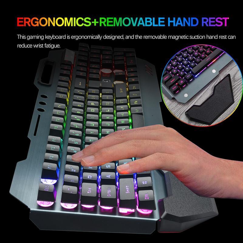 RGB Backlit Wireless Gaming Keyboard and Mouse Combo - Rechargeable, Metal Panel, Mechanical Feel for Laptop and PC Gamers