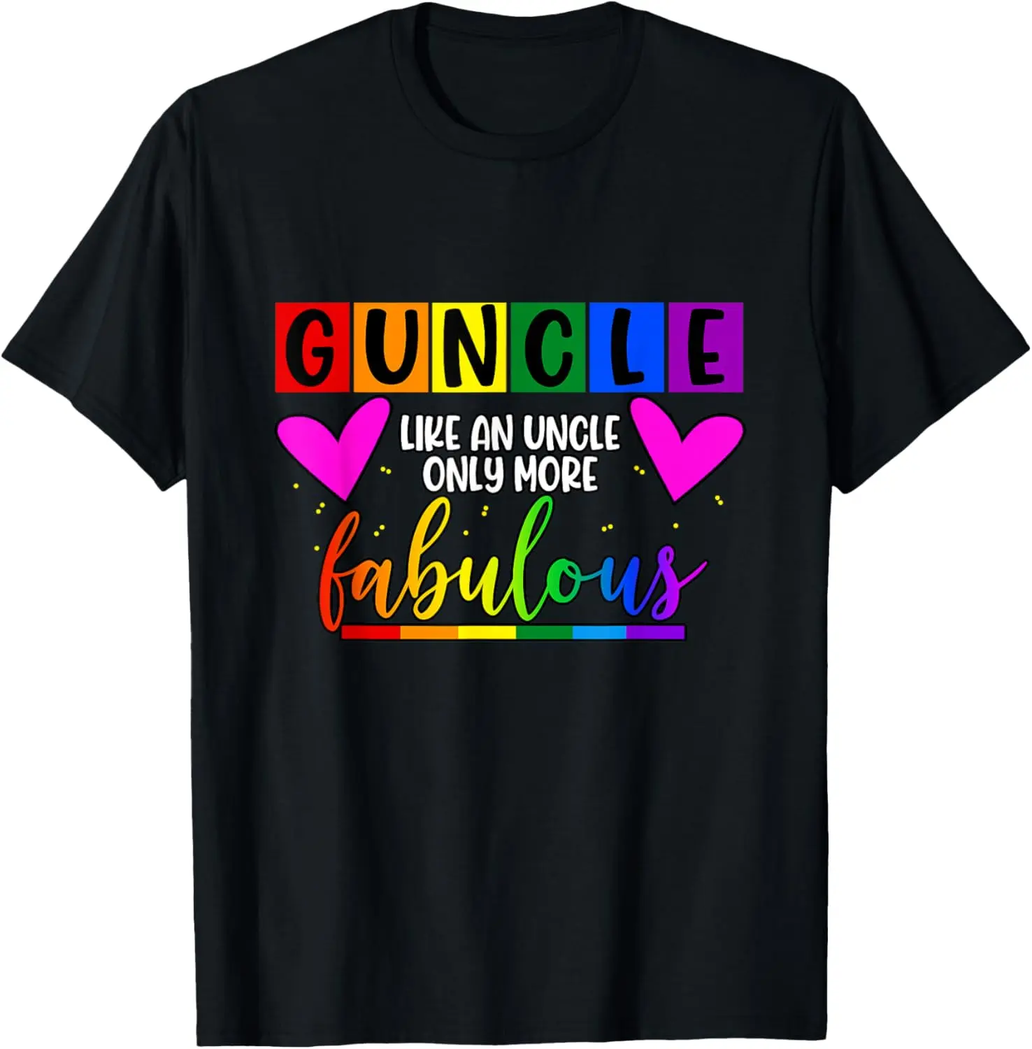 Women's 100% Cotton Vintage Distressed Graphic Tops - Guncle Like An Uncle Only More Fabulous LGBT Pride Month T-Shirt, Shortsleeve, Everyday, Casual, Playful Vibe, Crew Neck, Short Sleeve, Fashion