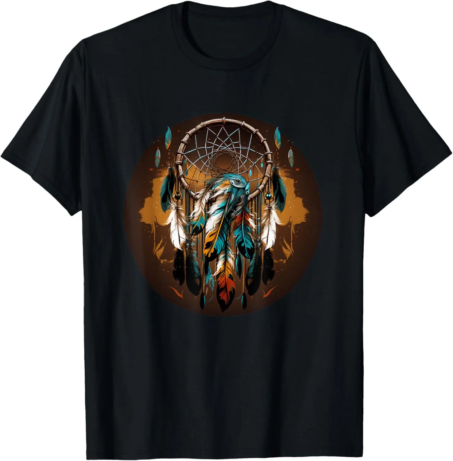 Women's 100% Cotton Short-Sleeve Round Neck Vintage T-Shirt - Distressed Native American Dreamcatcher Graphic, Casual Everyday Streetwear Top, Wide Range of Sizes, Shortsleeve, Clothes