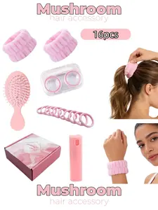 The 16pcs pajama party modeling tool set is an ideal choice for spa parties and daily care, including sweat absorbing wrist strap, air bag comb, contact lens case, spray bottle, hairband, gift box, perfect for weddings, birthdays, and travel
