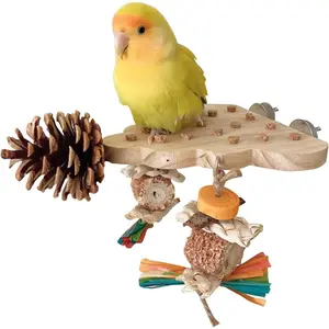 ChirpChirp Bird Toys Parrot Toys Parakeet Toys - Natural Chewing Toy Set with Rope, Wooden Perch, Pure Corn Sticks & Pine Cones. Bird Cage Accessories, Parakeet Cage Accessories, Natural Perches, Bird Supplies for Small Medium Parrots.