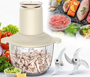 Food Processors 300W Shredder Meat with Dual Blades and Full Copper Motor, 2L Food Chopper for Meat/Cooked Breast/Fish/Vegetable/Baby Food/Pet Food(Large)