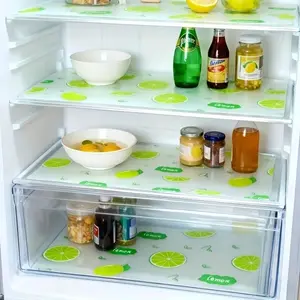 4pcs Waterproof Fridge Liners, Moisture-Proof Non-Slip Reusable Washable Eva Material, Lemon Pattern Kitchen Decor, Drawer Mats, Shoe Cabinet Pads, Kitchen Decorative Placemat