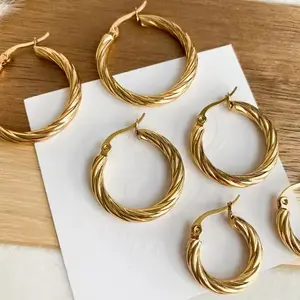 3pair/set Simple Twist Circle Round Hoop Earrings for Women Waterproof Stainless Steel Huggie Ear Buckle Statement Jewelry 2026
