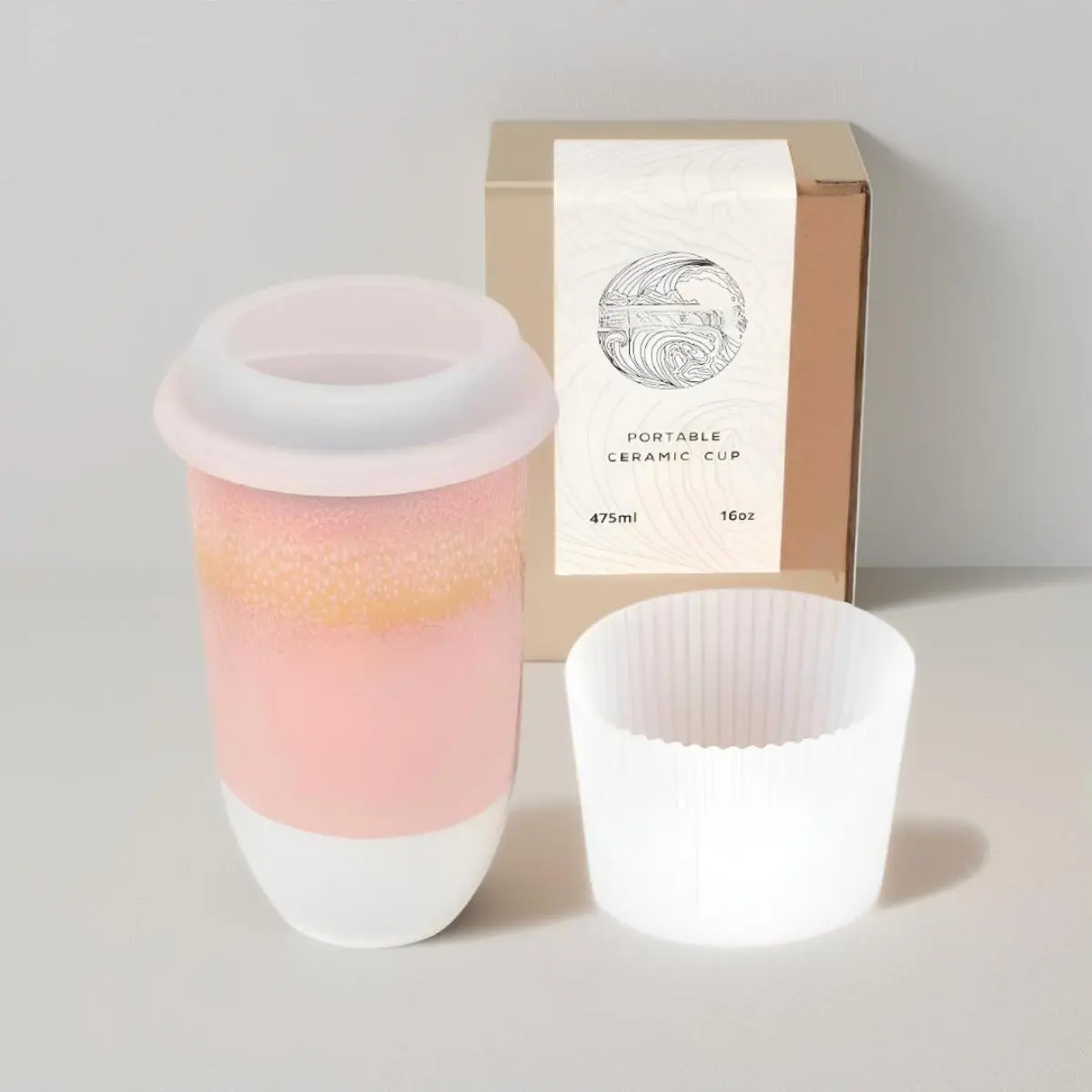 16oz (475ml) Portable Reusable Ceramic Travel Tumbler with Lid - Afterglow Green Kitchenware Coffee Cup, Ceramic Body, Microwave & Dishwasher Safe, Ideal Gift for Women, Microwave-Safe